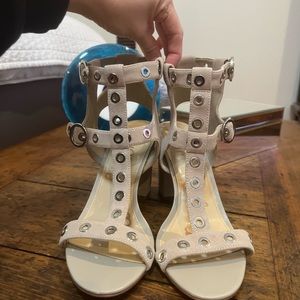 Sam Edelman 8.5 Beige Suede, Silver Studded Sandal